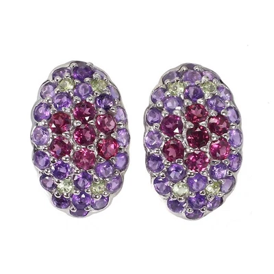 Pendientes de plata de ley 925 redondos rodolita amatista peridoto piedras preciosas joyería Foto 1 de 4