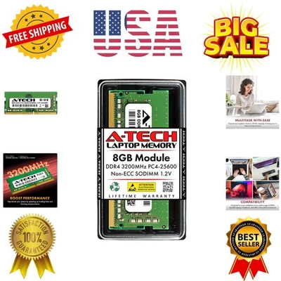 Módulo de memoria RAM para computadora portátil 8 GB 3200 MHz SODIMM PC4-25600 PC4-3200AA CL22 sin ECC Foto 1 de 4