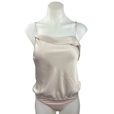 ASTR The Label The Drape Pink Silk Satin Spaghetti Strap Sleeveless Bodysuit Top - Image 1 of 4
