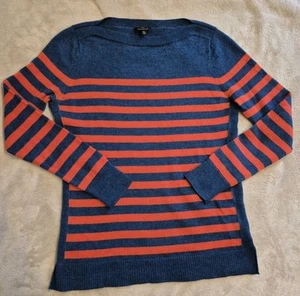 Talbot's Women's MP Boatneck Merino Wool Sweater Longsleeve Blue Red Stripe - Picture 1 of 9