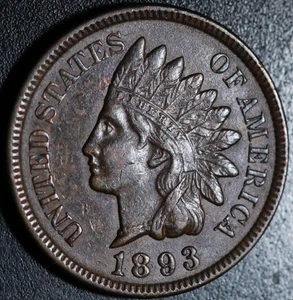 1893 INDIAN HEAD CENT - With LIBERTY & Near 4 DIAMONDS - AU UNC - Bild 1 von 2