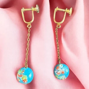 Orecchini pendenti goccia vetro blu chiaro vintage Millefiori torsione vite boho - Foto 1 di 12