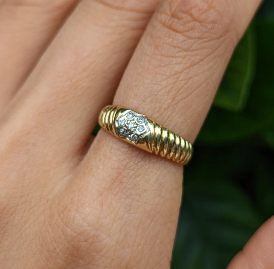 Anillo Cúpula Bomba Oro 18ct Estrella Diamante Vintage Croissant Banda Trenzada M/6 Foto 1 de 4