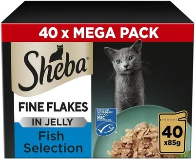 BRANDED Sheba Fine Flakes Fish Collection in Jelly 40 Pouches, Adult Wet Cat Food