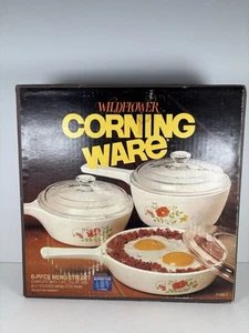 IN SEALED BOX! Vintage Pyrex Corning Ware WILDFLOWER 6-Piece Menu-Ette Set - Picture 1 of 7