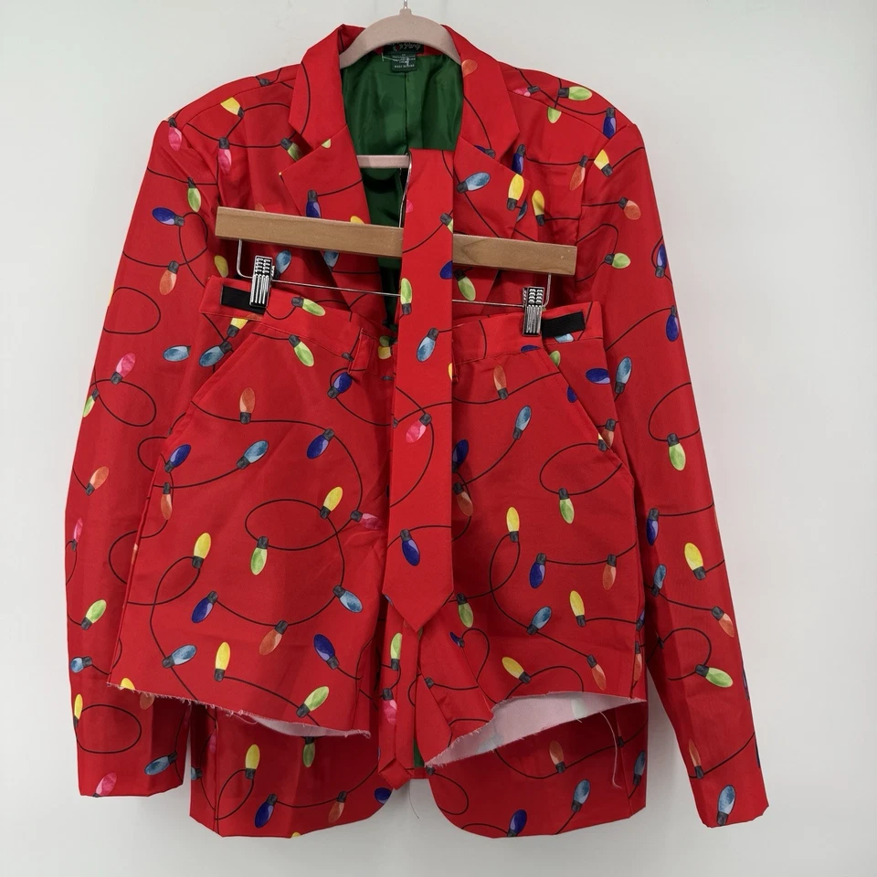 Life of the Party Men’s M Christmas Tree Jacket Shorts Tie Set Flashing Lights - Image 1 of 4