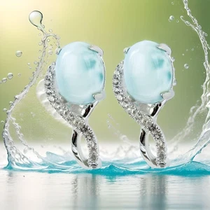 925 Silber Ohrringe mit Larimar und weißen Natur Topasen - Bild 1 von 6