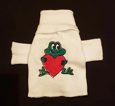 LLDOGCLOTHES Love Frog White Turtleneck Knit Shirt Dog Puppy Pet Apparel Clothes XXXS - Large