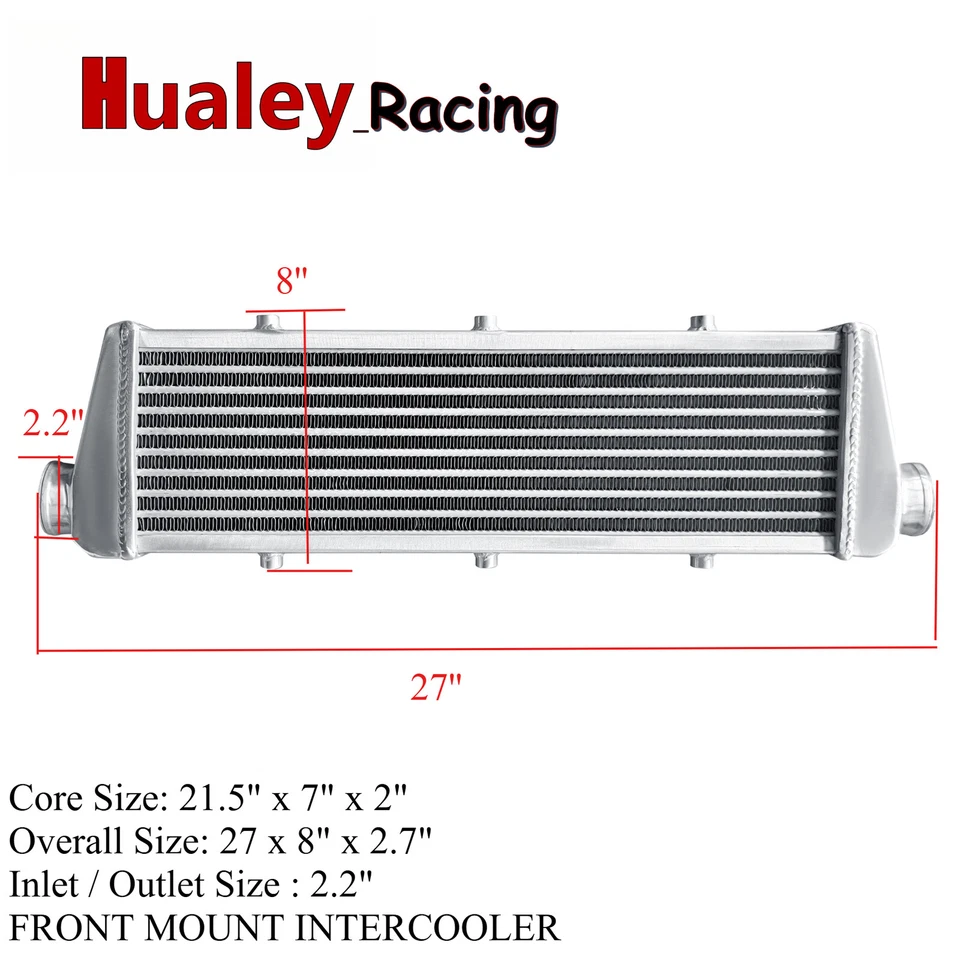 UNIVERSAL TURBO INTERCOOLER FRONT Overall 27X8''X2.7'' ALUMINUM 2.2" I/O  - Image 1 of 4