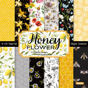 12 pcs 6" Bee Honey Floral Paper Pad DIY Scrapbooking Making Card Junk Journal