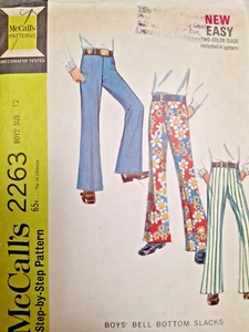 Pants Jeans Bell Bottom Slacks Boys 12 McCalls 2263 Sewing Pattern Cut VT Disco - Picture 1 of 6