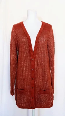 Maison Jules Womens XL Waffle Knit Cardigan Sweater Burnt Orange Gold - Image 1 of 4
