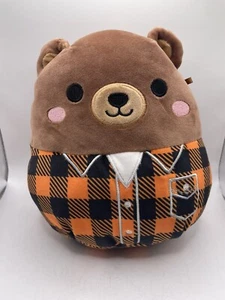 Squishmallow 7.5 - 8" Omar Bear Soft Fall Plaid Shirt Bear Plush - Picture 1 of 6