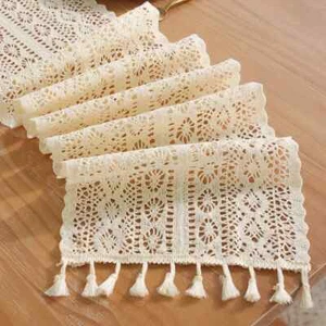 Beige Table Runner, Vintage Farmhouse Crochet Table Runner for Wedding Party - Picture 1 of 17