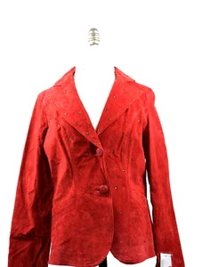 Mark Alen Vintage Women's Button Down Suede Studded Red Short Jacket Med New - Picture 1 of 6
