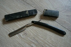 Rasiermesser antik schwarz Klappmesser mit Hülle C. Hasch Stuttgart - Bild 1 von 7