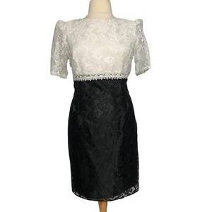 Patra Women Dress A Line Short Sleeve Lace White Bodice Black Skirt Bows 16 USA - Picture 1 of 9