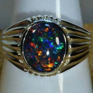 Handmade 925 Sterling Silver Gorgeous Genuine Australian opal Handmade Mens Ring