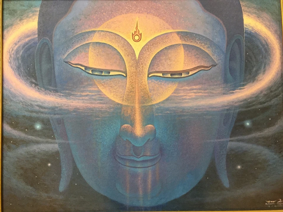 Rawat Vongla Acrílico sobre Lienzo Cara de Buda, Firmado, Enmarcado, 23 1/4" x 17 1/2" Foto 1 de 4