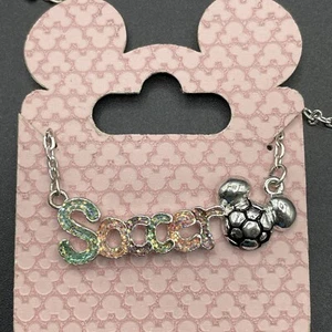 Disney Parks Soccer Mickey Mouse Necklace 16 inches Rhinestones Magic Kingdom - Picture 1 of 4
