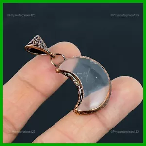 Copper Crown Chakra Crystal Stone Bezel Electroformed And Crescent Moon Pendant - Picture 1 of 6