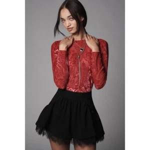 NWT!! ANTHROPOLOGIE Sheer Velvet Burnout Top Pink Red Ruffled Floral X-Large - Picture 1 of 15