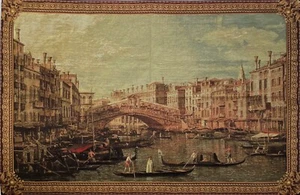 VENICE RIALTO BRIDGE HAND FINISHED BELGIAN TAPESTRY WALL HANGING 55" X 36" - Picture 1 of 11