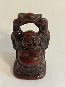 Vintage Asian Japanese Buddha Statue Mini Size 2”x 1.25” Feng Shui Dark Red - Picture 1 of 5