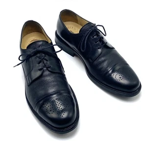 Johnston & Murphy Cellini Puntera Gorra Derby 9,5M Cuero Negro Zapatos de Vestir Hechos en Italia - Imagen 1 de 12