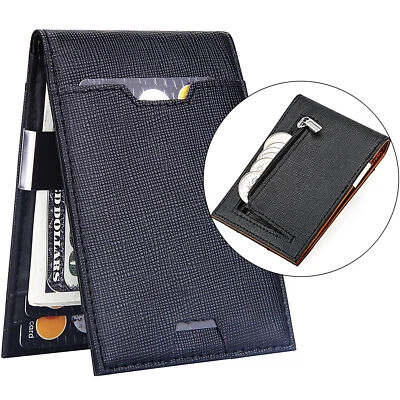 Billetera Wallert con clip para dinero ultra delgado para hombre con bolsillo con cremallera cuero genuino RFID Foto 1 de 4