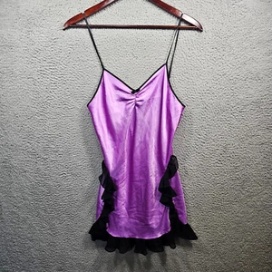 Betsey Johnson Intimates Woman S Violet Satin Slip Dress Black Lace Y2K Vintage - Picture 1 of 7