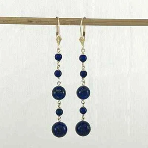 14k Yellow Gold Lever Back Blue Lapis Lazuli Handcrafted Drop Earrings - Picture 1 of 4