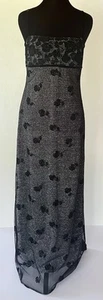 VTG Y2K Silver/Black Empire Maxi Dress 55” L 5/6 90s Goth Whimsigoth Dark Fairy - Picture 1 of 13