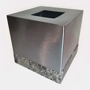 Brushed Nickel Tissue Box Cover Stone Base Trim Marble Granite Stainless Steel - Picture 1 of 10