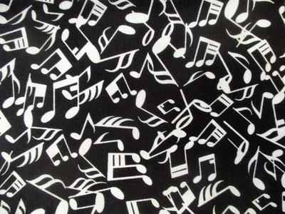 4 YDS "THAT'S JAZZ" WHITE MUSICAL NOTES ON BLACK 100% COTTON OOP BENARTEX - Image 1 of 3