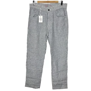 Alex Crane Cham Linen Striped Pants Black White Mens 36 Button Fly Straight Leg - Picture 1 of 7