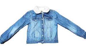 Chaqueta Jean Aeropostale Denim Sherpa Forrada Crop Mujer Mediana Botón a Presión - Imagen 1 de 16