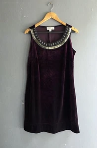 Ronni Nicole Purple Velvet Beaded Shift Dress Sleeveless UK 12 M Partywear Soft - Picture 1 of 13
