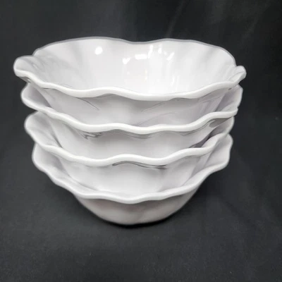 Q Cuadrado Peonía Melamina Cereal Cuencos Blanco Nuevo Juego de 4 Foto 1 de 4