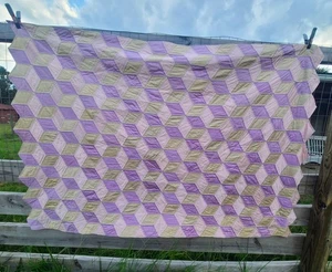Tumbling Block Wall Hanging Quilt Signed Approximately 70 Inches By 46.5 Inches  - Picture 1 of 24