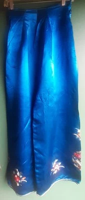Pantalones de pijama vintage asiáticos de seda/satén chinos florales bordados cintura 24 Foto 1 de 4