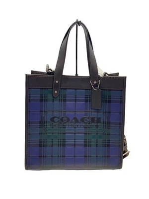 Bolso de Mano COACH Field Estampado a Cuadros Cuero Azul Marino Cuadros CG154 Foto 1 de 4