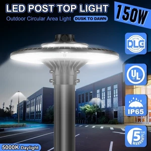 150W Led Post Top Light with Photocell Outdoor Circular Area Pole Light Fixtures - Picture 1 of 17