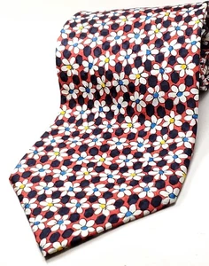 Corbata HUNGRÍA Hecha en ITALIA 100% Seda Para Hombre 56" Corta Roja Blanca Azul Floral NUEVA - Imagen 1 de 4