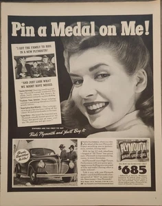 1941 Plymouth Car Vintage Ad 14 x 10 Pin a medal on me - Picture 1 of 1