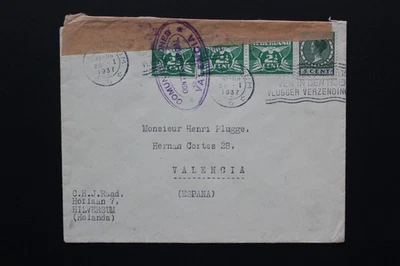 1937 SCW GUERRA CIVIL ESPAÑOLA CUBIERTA CENSURADA HILVERSUM HOLANDA A VALENCIA Foto 1 de 2