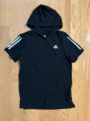 Usado en Excelente Condición Adidas Niños Negro Logo Estampado Manga Corta Camiseta con Capucha Talla L 14 16 Foto 1 de 4
