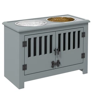 PawHut Raised Dog Bowls for Large Dogs Feeding Station w/ Stand, Storage - Grey - Picture 1 of 12