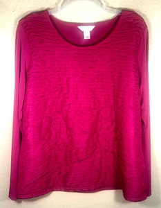 Christopher & Banks Blouse Womens Large Rose Mini Pleat Long Sleeves Top 8-9 - Picture 1 of 8