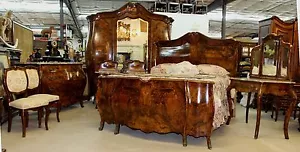 Antique Country French Bombay Burl Walnut 8 Piece Queen Bedroom Set C1880 - Picture 1 of 11